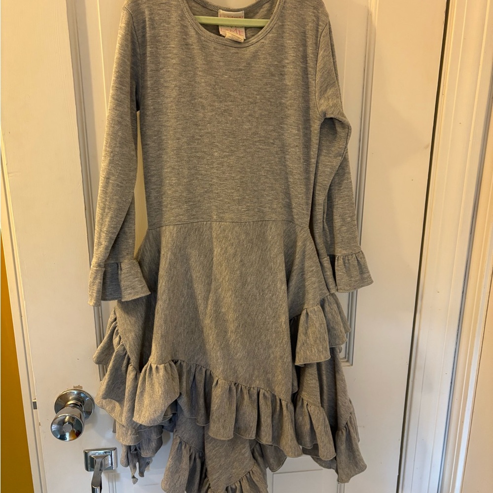 Lemon Loves Lime Gray Ruffled Tiered Bell Sleeve Dress